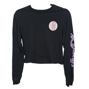 Coca Cola Top Womens S Black Sweatshirt Long Sleeve Cropped Pastel Graphic
